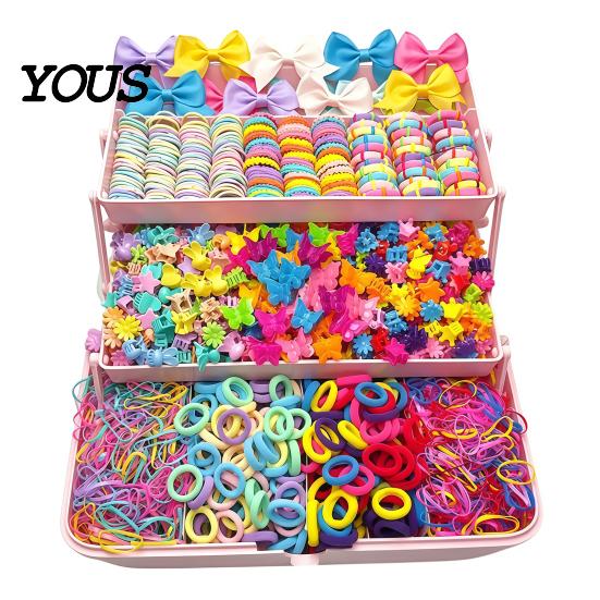 Elastic Fabric Hair Ties Colorful Bands Clips Mini Claw Rubber Versatile Kit with Box for Girls Teens Children, Accessories Daily Styling Everyday