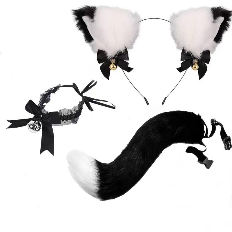Cat Ear Bell Headband & Choker Set with Tail - Halloween Party Accessories