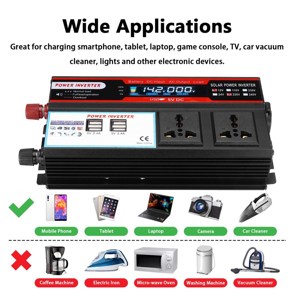 2000W Inverters LCD Display Modified Sine Wave Solar Power Inverters DC 12/24V To AC 220V Voltage Transformer Car Adapter Charging Converter