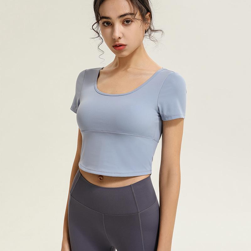 Quick-Drying Sports T-shirt with Chest Pads & Cross-Back Design for Running & Yoga