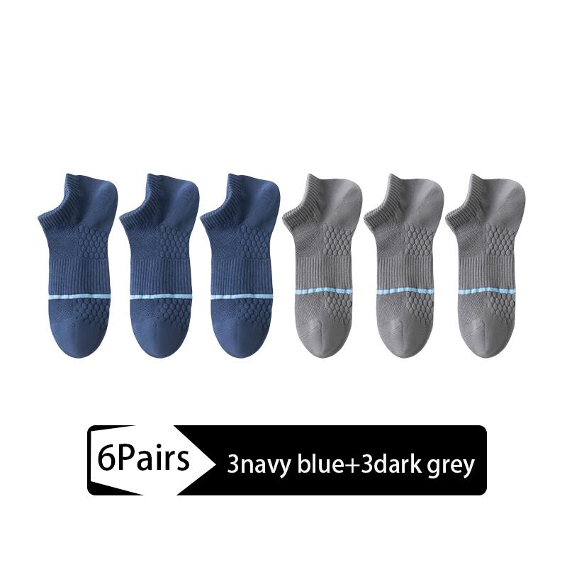 

Высококачественные 6 пар мужских носков из гребенного хлопка, сетчатые, дышащие, с защитой от запаха и антибактериальные, весна-лето, для мужчин, новые EUR38-45 темно-синий/темно серый