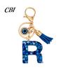 Portable Key Organizer Blue Series Keychain Pendant, Initial Letter Charm Chain with Eyes Tassel Design, A-Z Holder for Bags Backpacks Cars