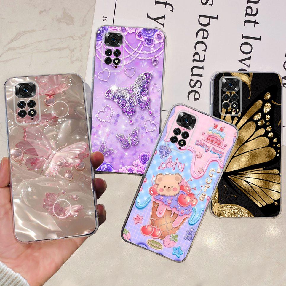 Transparent Soft TPU Coque For Xiaomi Redmi Note 11 Pro 4G 5G Note 11 11s Case Women Girly Fashion Flower Butterfly Funda Shell
