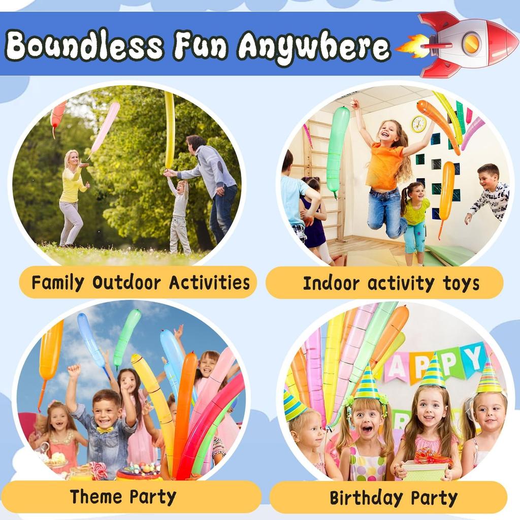 Rocket Balloons 100-Pack , 40-Inch Whistling Flying Party Balloons, Assorted Colors, Outdoor Kids Toys For Birthdays & Events