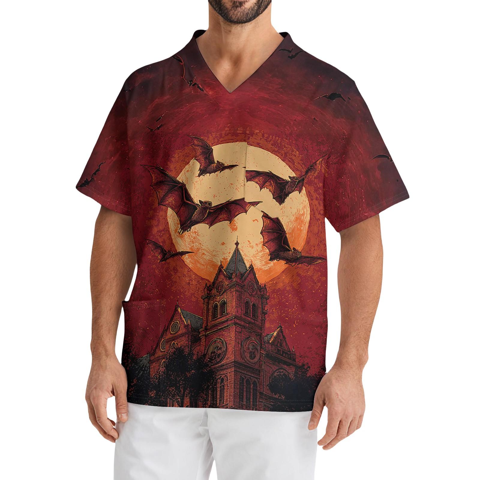 

Мужской повседневный топ с коротким рукавом, V-образным вырезом и принтом, с накладным карманом спереди XXL