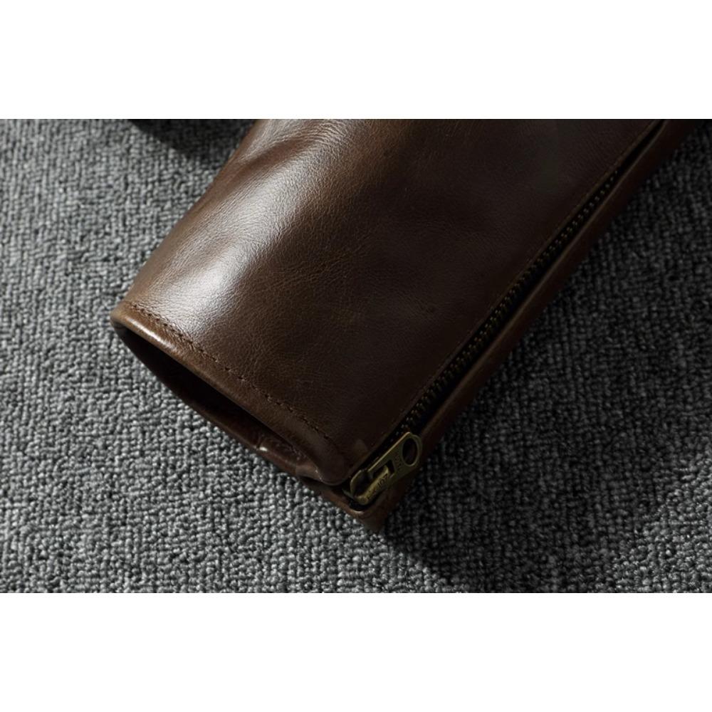 Chinese Size Style RL Top Layer Oil Waxed Cowhide Real Leather Jacket Men Stand Collar Brown Coat Men's Biker Jacket Spring Autumn