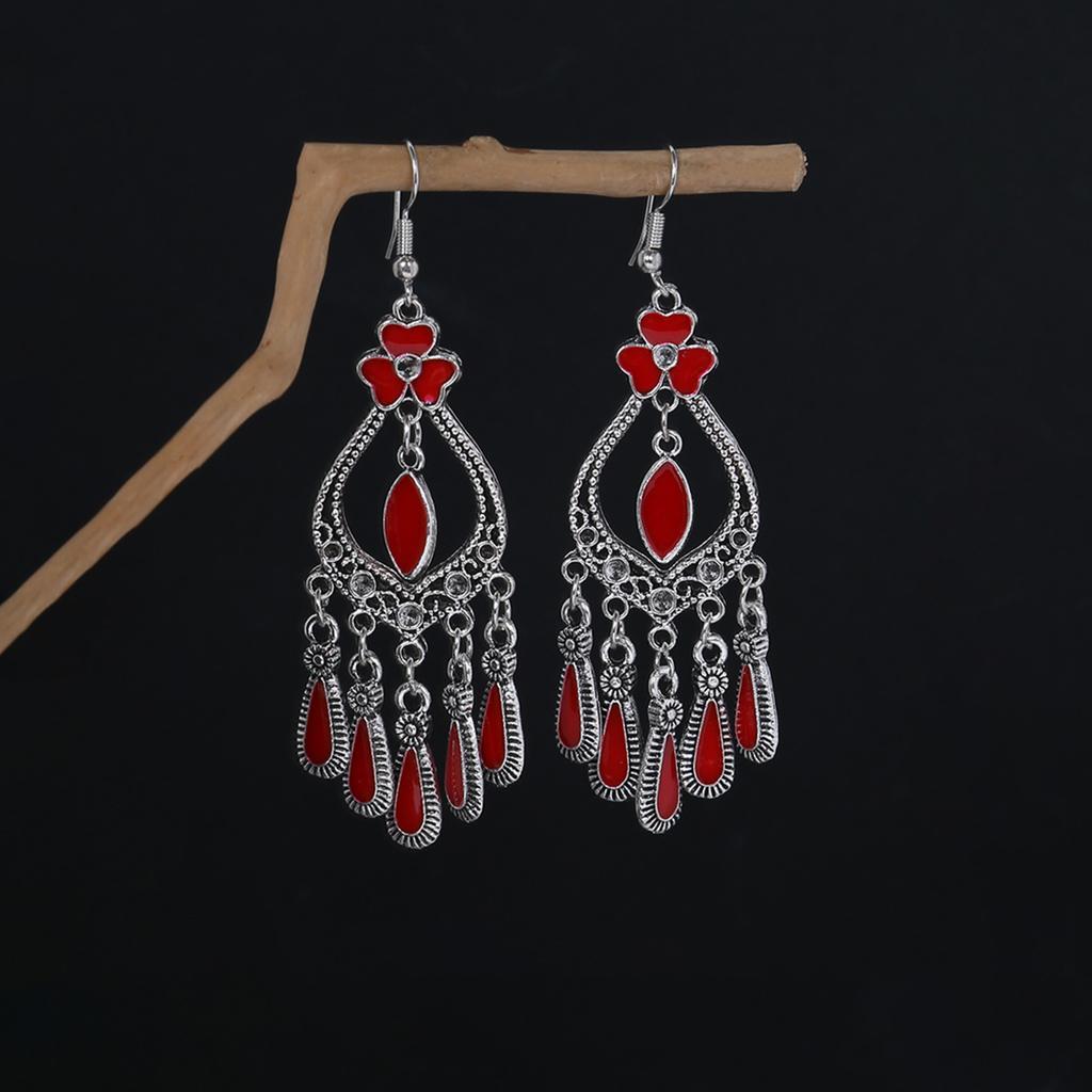 Bohemian Ethnic Style Oval Earrings, Retro Tourist Attractions Ethnic Minority Fringed Beaded Earrings