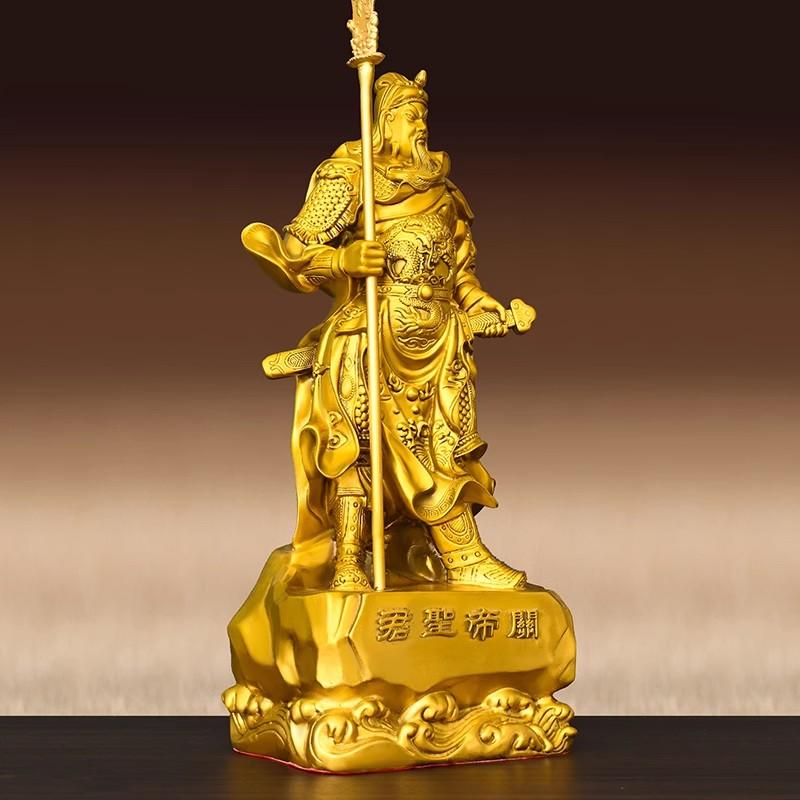 Guan Gong Messingstatue - Chinesischer Gott des Reichtums Kriegerfigur mit Schwert, Vollkupfer Guan Yu Statue für Heim-/Geschäftsdekoration