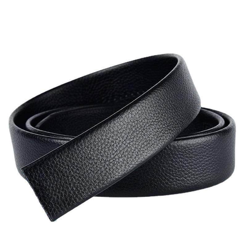 Men's Genuine Leather Cowhide Belt with Automatic Buckle, Youth Style, Lychee Pattern.