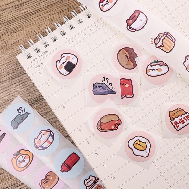 500Pcs/Roll 2.5Cm/1Inch Circular Cute Cartoon Sushi Pattern Decorative Sticker Baked Dessert Lunch Box Label Decor Sticker