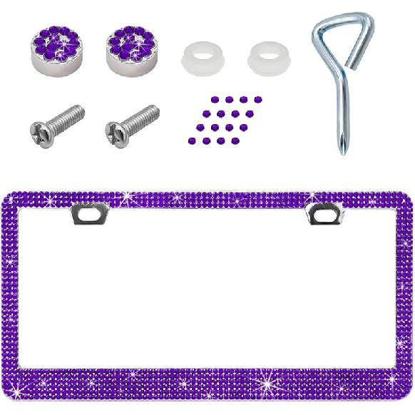 Car License Plate Frame, Sparkling Stainless Steel Auto License Plate Frame With Rhinestones, Bling Diamond License Plate Holder, Universal Exterior