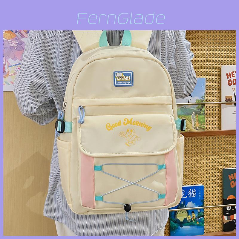 Good Morning Letter Print Student Backpack Large Capacity Nylon Breathable School Bag For Middle School Students