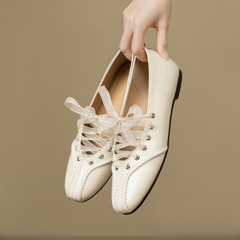 Fashion Women's new leather cowhide round toe spring and autumn low heel plus large lace up comfortable casual single shoe