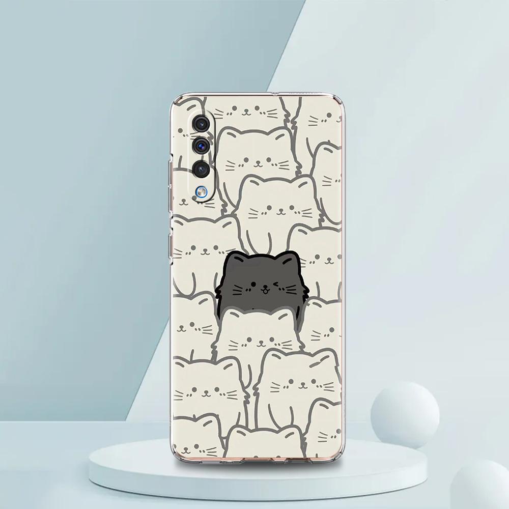Cute Cartoon Black Cat Case For Samsung A16 A14 A12 A22 A32 5G A34 A42 A52 A54 A50 A70 A30 A40 A20E A10S A02S A04S A06 Cover