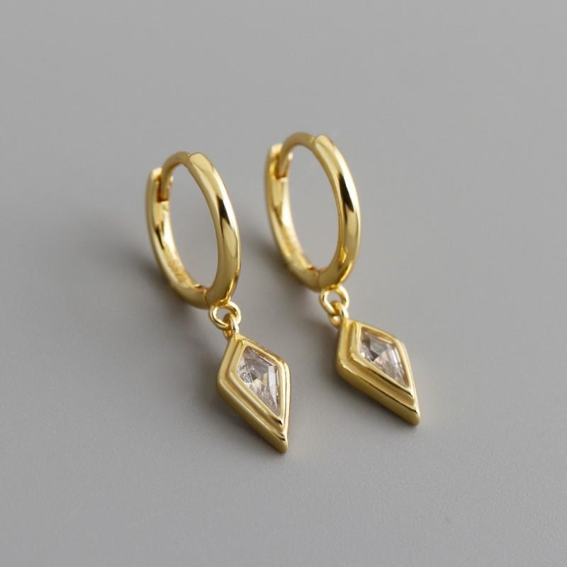 Sterling Geometric Square Zircon Hoop Earrings Women Gold White Fashion Drop 925 Sterling Silver