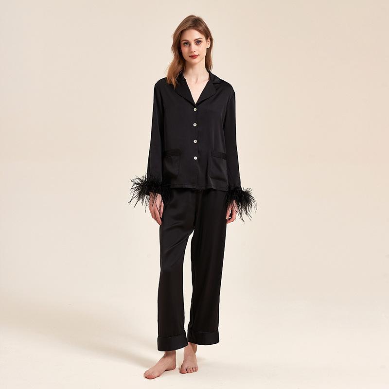 Ostrich hair satin pajamas set women`s