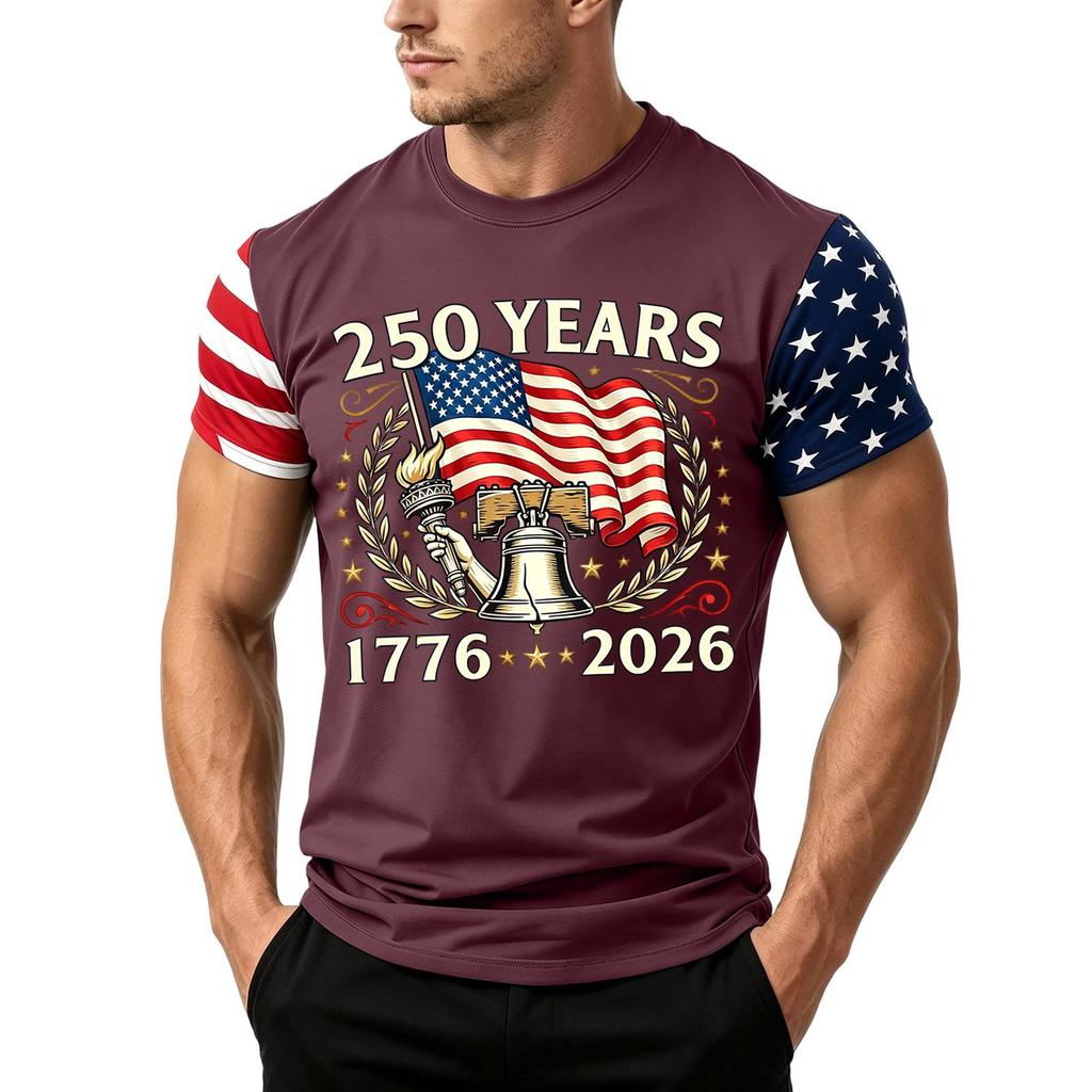 Herren Lockere Passform Kurzarm Freizeit T-Shirt Unabhängigkeitstag Flaggenaufdruck Sommer Tägliches Tragen Leichtes Bequemes Oberteil