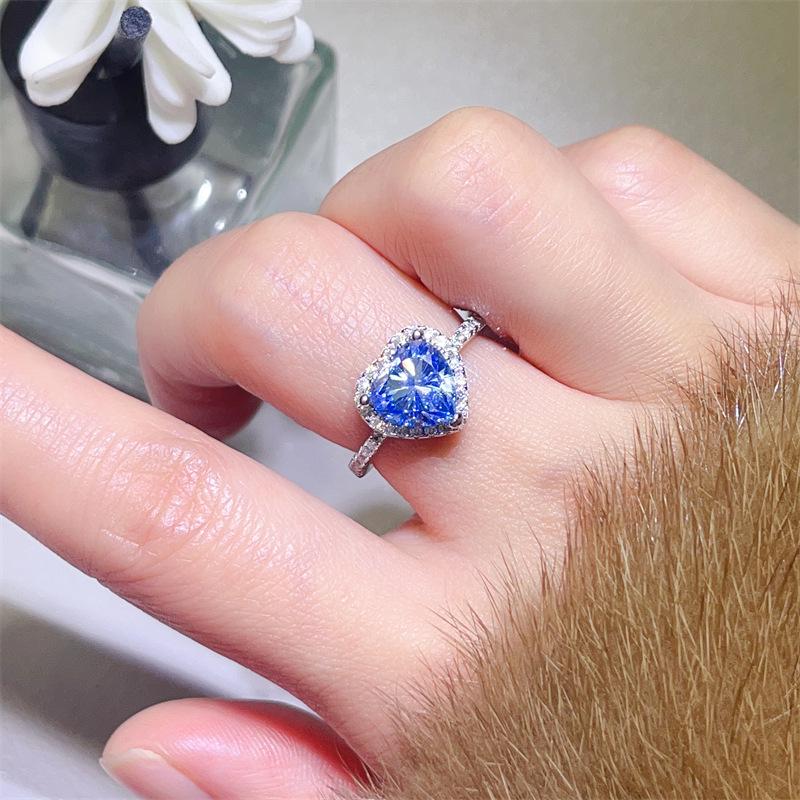 Aquamarine Blue Moissanite Heart Ring for Women - 1-2 Carat Diamond Couple Wedding Proposal Jewelry