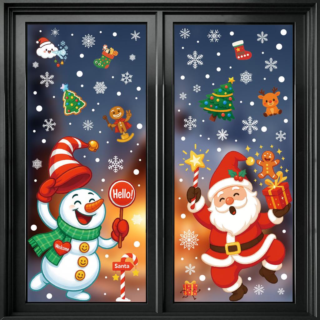 Christmas electrostatic glass stickers shopping mall window snowflake scene layout decoration stickers
