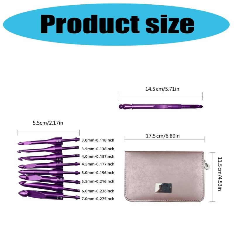 Aluminum Crochet Hook with 8 Tip 3.0mm-7.0mm Interchangeable Crochet Hook Needle for Knitting Blanket Sweater Scarf