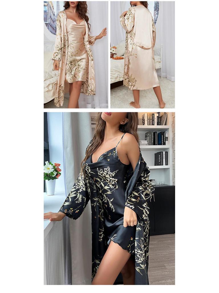 Women's Little Cherry Pajama Set: Lightweight Robe, Camisole, Shorts, and Dress