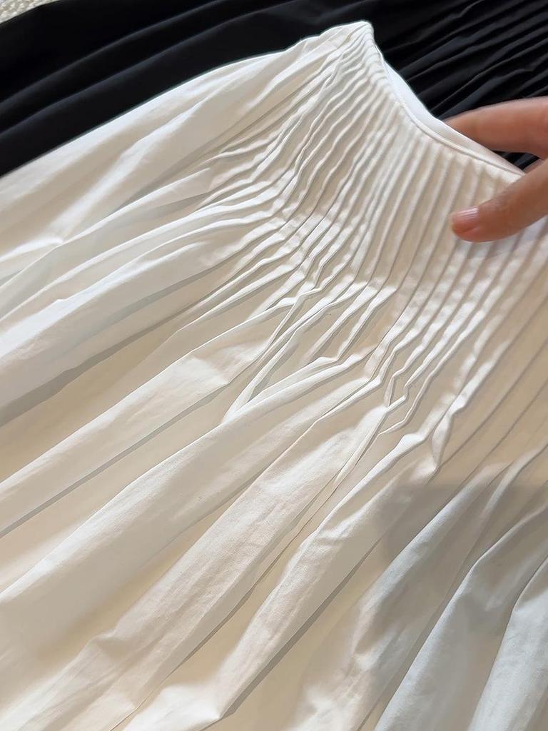 White A-line Pleated High-Waisted Umbrella Skirt - Women's 2025 Summer Mid-Length Flare Design