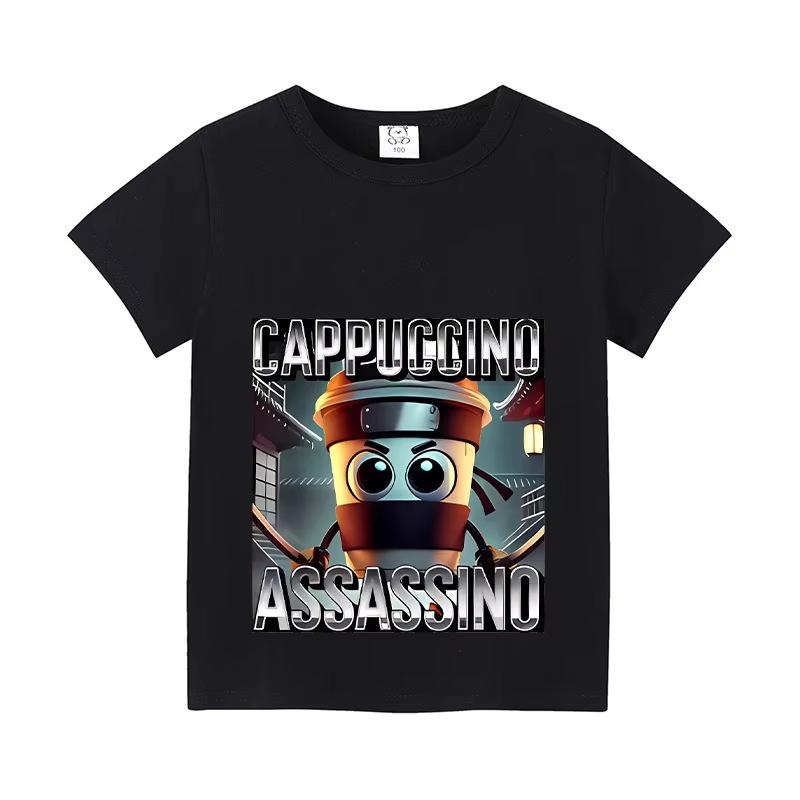 Italy Brain Rot Funny Animal Kids' Cotton T-Shirt - Cappuccino Assassin Short Sleeve