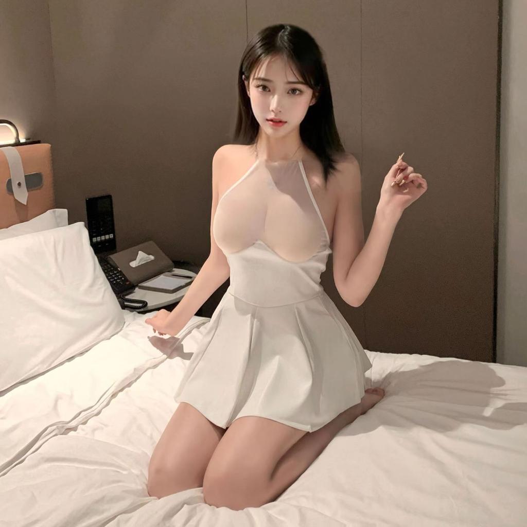 Sexy Lingerie With Sexy Patchwork PU Pleated Skirt Dress