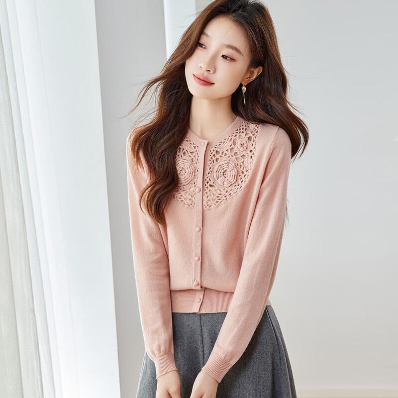 Srcr Women's 100% Merino Wool Crocheted Cardigan