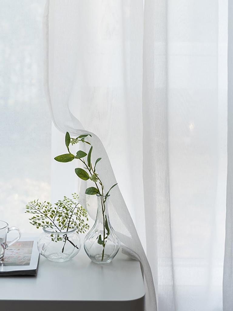 1pc Modern Solid Colour Sheer Curtain, Curtains for Living Room, Bedroom, Home Decoration, French Window Screen Grommet Top