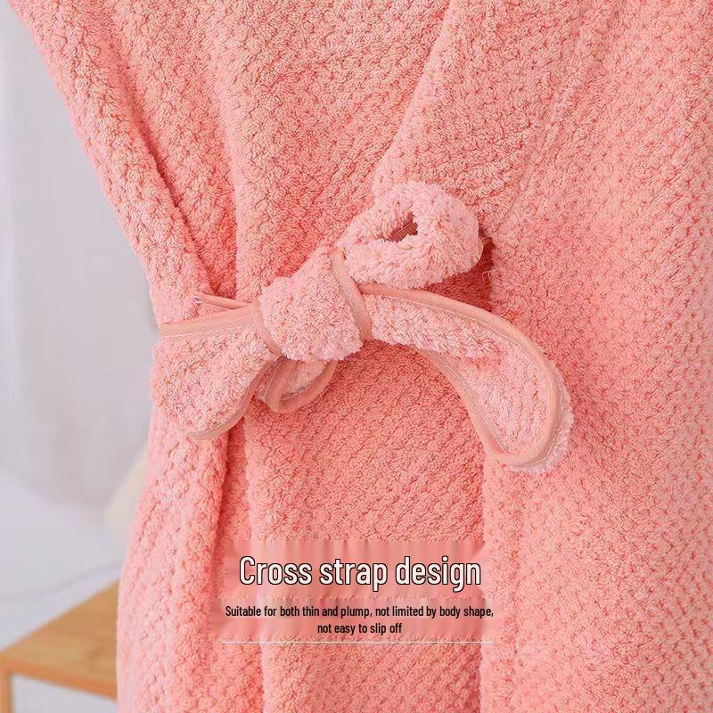 Women's Coral Fleece Bathrobe Set: Long Sleeve Bath Dress and Hair Drying Cap
