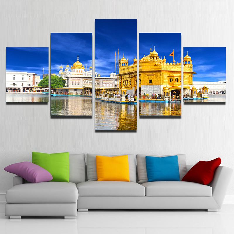 5 kusů Krajina Zlatý chrám Amritsar Obraz na plátně Budova Plakáty a obrazy Nástěnné obrazy Cuadros Home Decor Bez rámu
