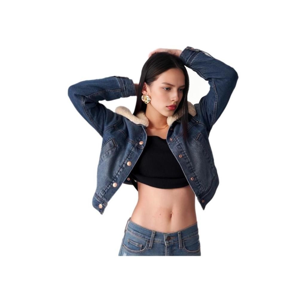 Levis Simple Collar Loose Long Sleeve Denim Jacket Women Jackets Medium-Blue 001CJ-0001
