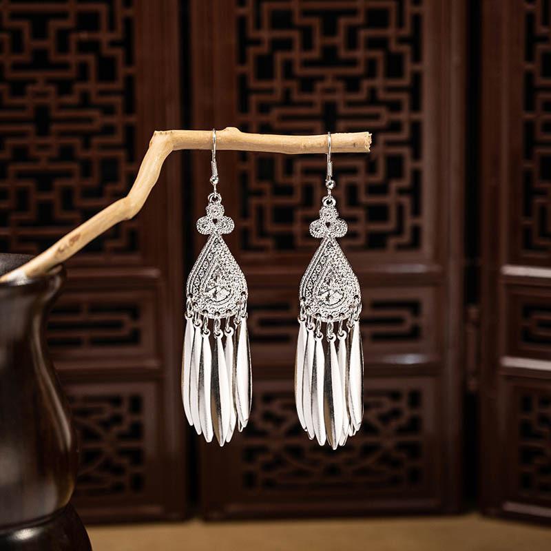 Ethnic style imitation Miao silver earrings, retro long tassel earrings, attractions, ancient style earrings, Miao earrings, women