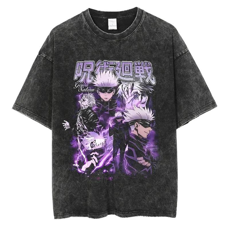 Jujutsu Kaisen Vintage Washed Men's T-shirt Oversized Tee Shirt Anime Manga Short Sleeved Harajuku Men Clothes Cotton High Quality Short Sleeves