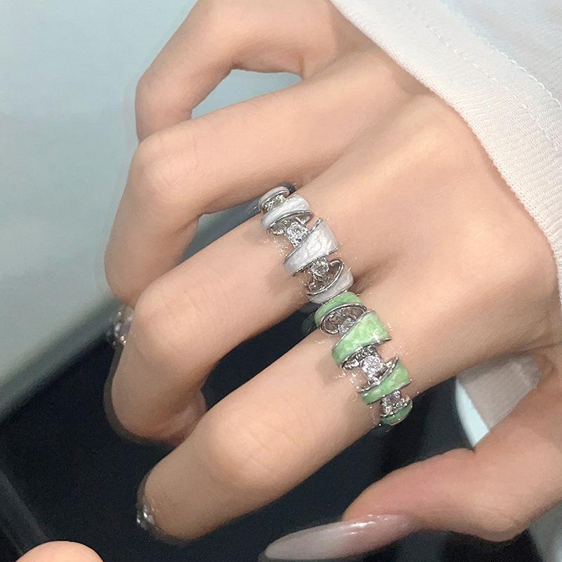Personalized Fashion Drip Open Ring Women'S And Men'S Enamel Niche Design High-End Couple Index Finger Jewelry