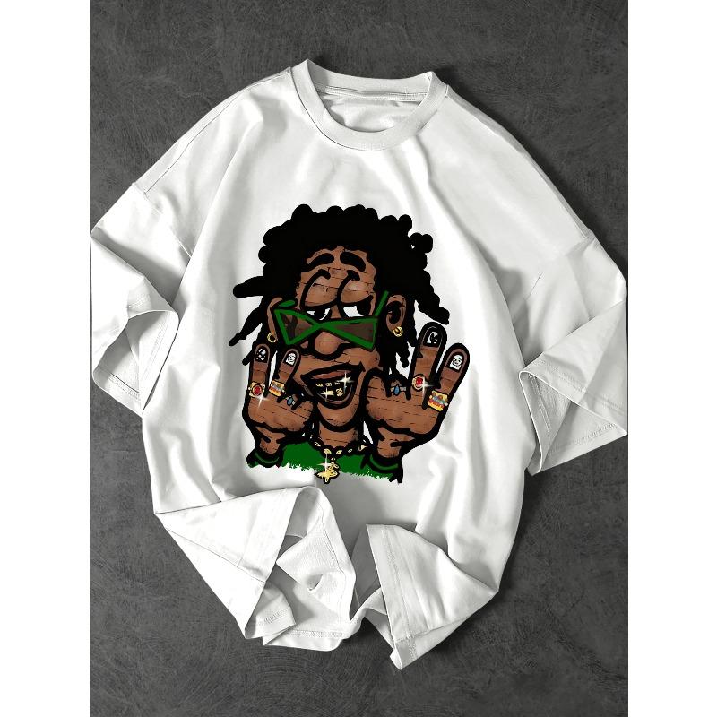 Hip Hop Cartoon Character with Bling Graphic Tee for Unisex Breathable 100 Cotton Perfect for Summer Streetwear Style