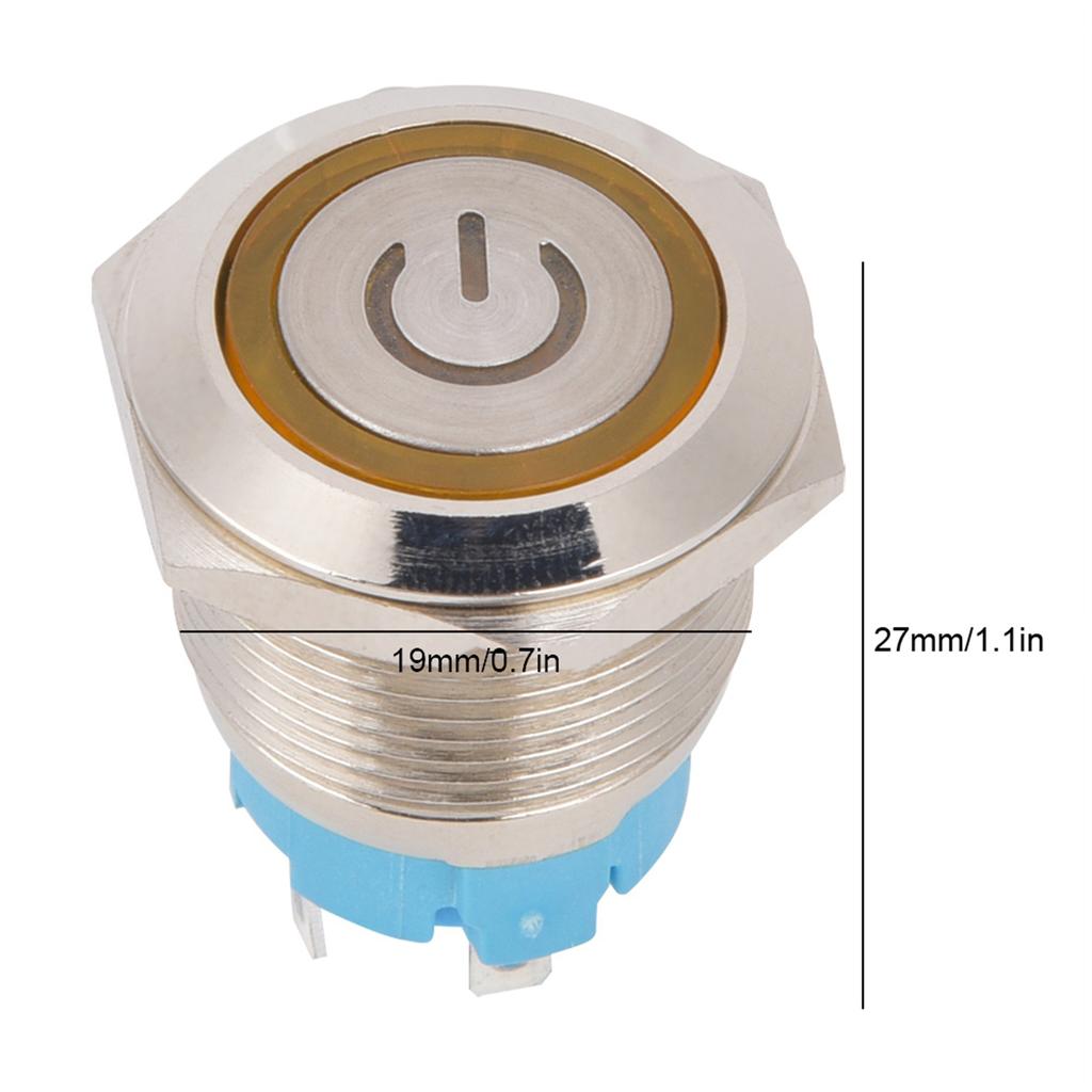 2 Stück Drucktaster 4Pin 19mm Rund Flacher Kopf Edelstahlgehäuse mit Licht IP65