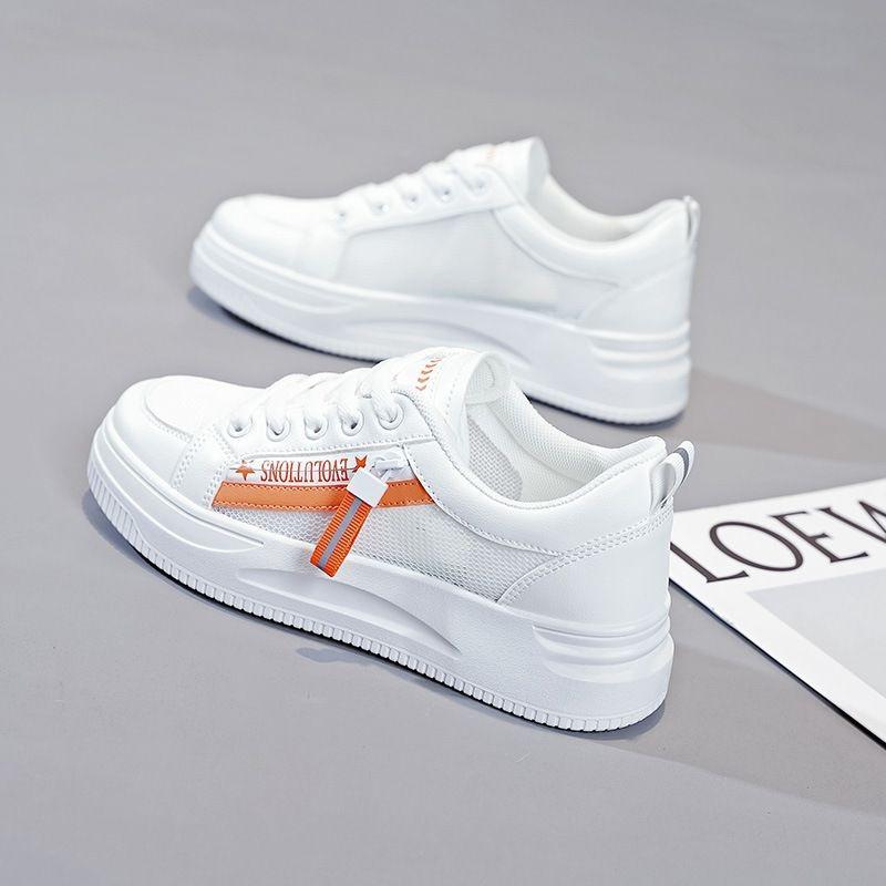 2025Fashion Women White Skateboard Shoes Summer Casual Sport Running Shoes Outdoor Breathable Lace-up Metal Decoration Flat Shoe