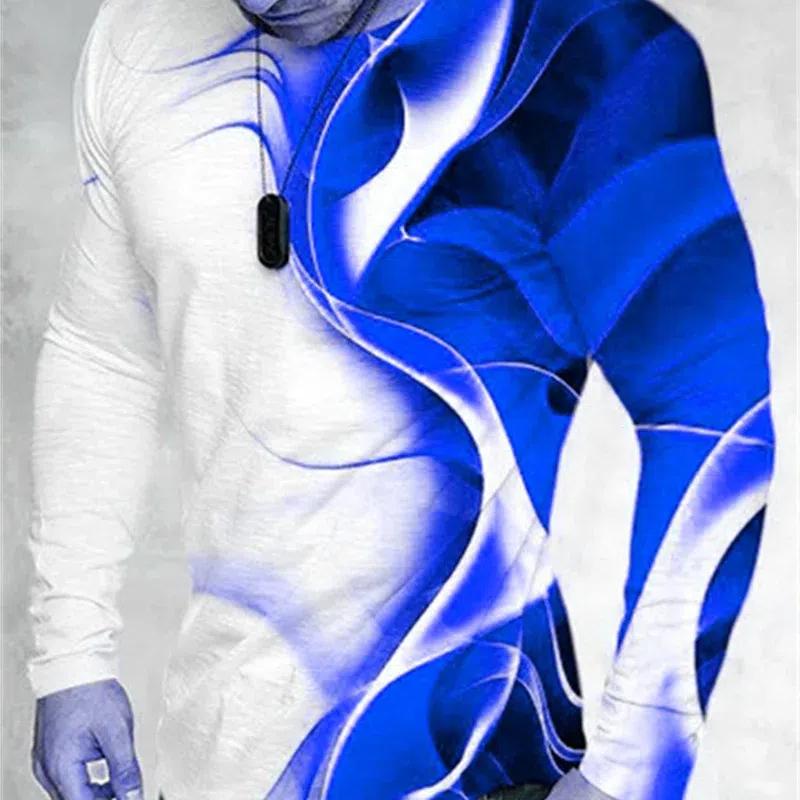 Långärmade Tie-dye Herr Mode T-shirts Vår Höst 3D Gradienttryck Street Style Herr T-shirts 6XL Plus Size Lediga Toppar