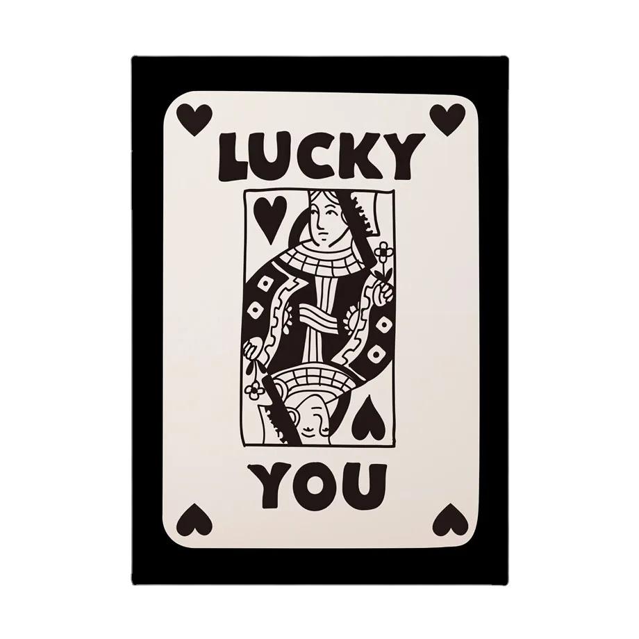 Vintage Black Queen Of Spade Poker Wall Art, Canvas Painting, Nordic Prints, Pictures for Living Room, Lucky You