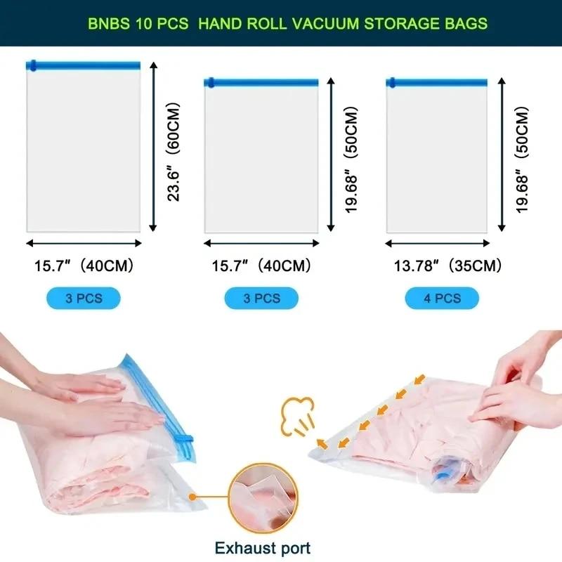 

10PCs Compression Bags For Travel, Hand Roll Plastic Bag For Clothes,Travel Accessories, Sealed Packing Bag For Clothes, Blanket XL