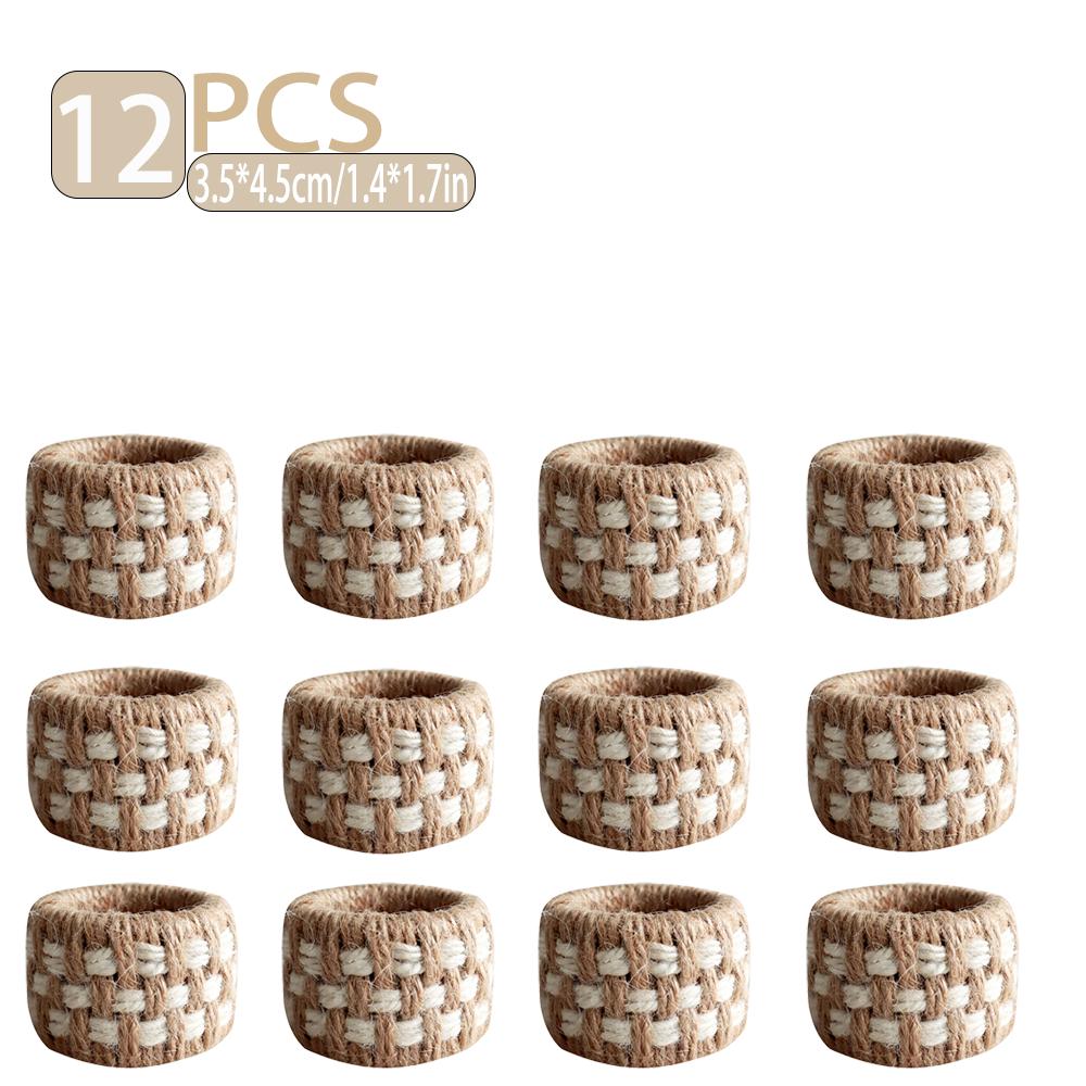 Paquete de 6/12 Anillos para Servilletas Tejidos de Yute Natural, Pinzas para Servilletas de Decoración de Mesa Estilo Rústico, Anillos para Guardar Manteles del Hogar