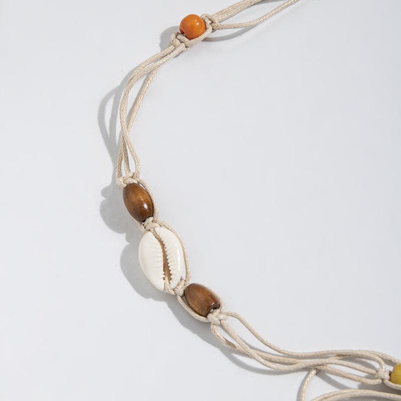 Bohemian Belt Ethnic Style Belt Shell Belt Wooden Beads Women's Thin Belt Leisure Vacation Style Waist Rope