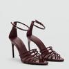 Burgunderrote High Heel Sandalen für Damen Lackleder Stilettos mit Knöchelriemen Spitze Dünne Riemen Party Abend Schuhe