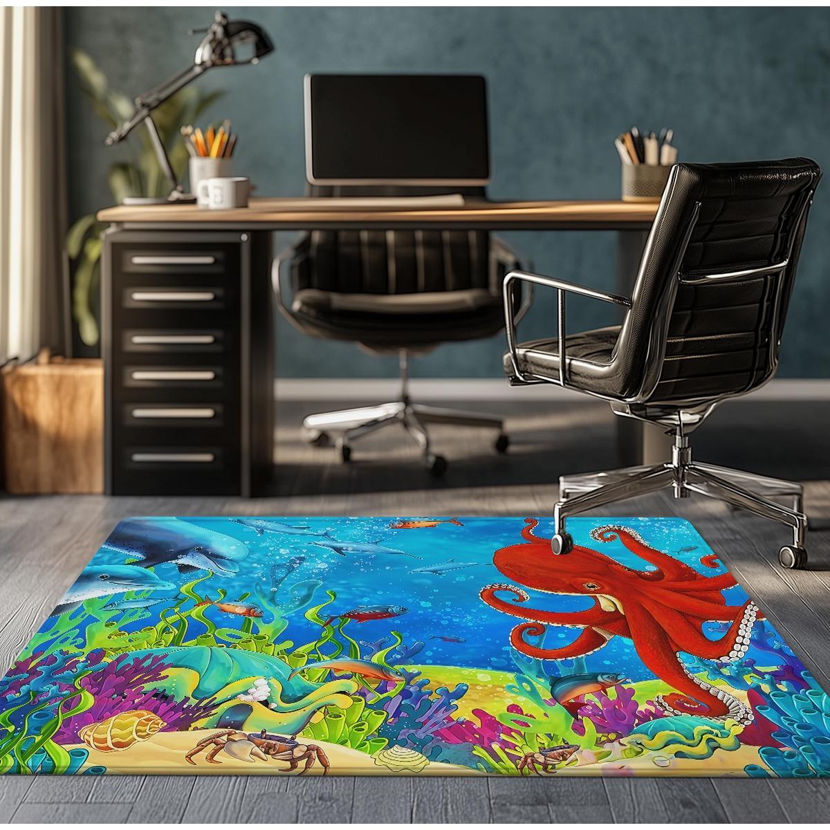 

Underwater ocean rug sea life themed carpet fish octopus dolphin coral reef kids room decoration vibrant colors 60x90cm