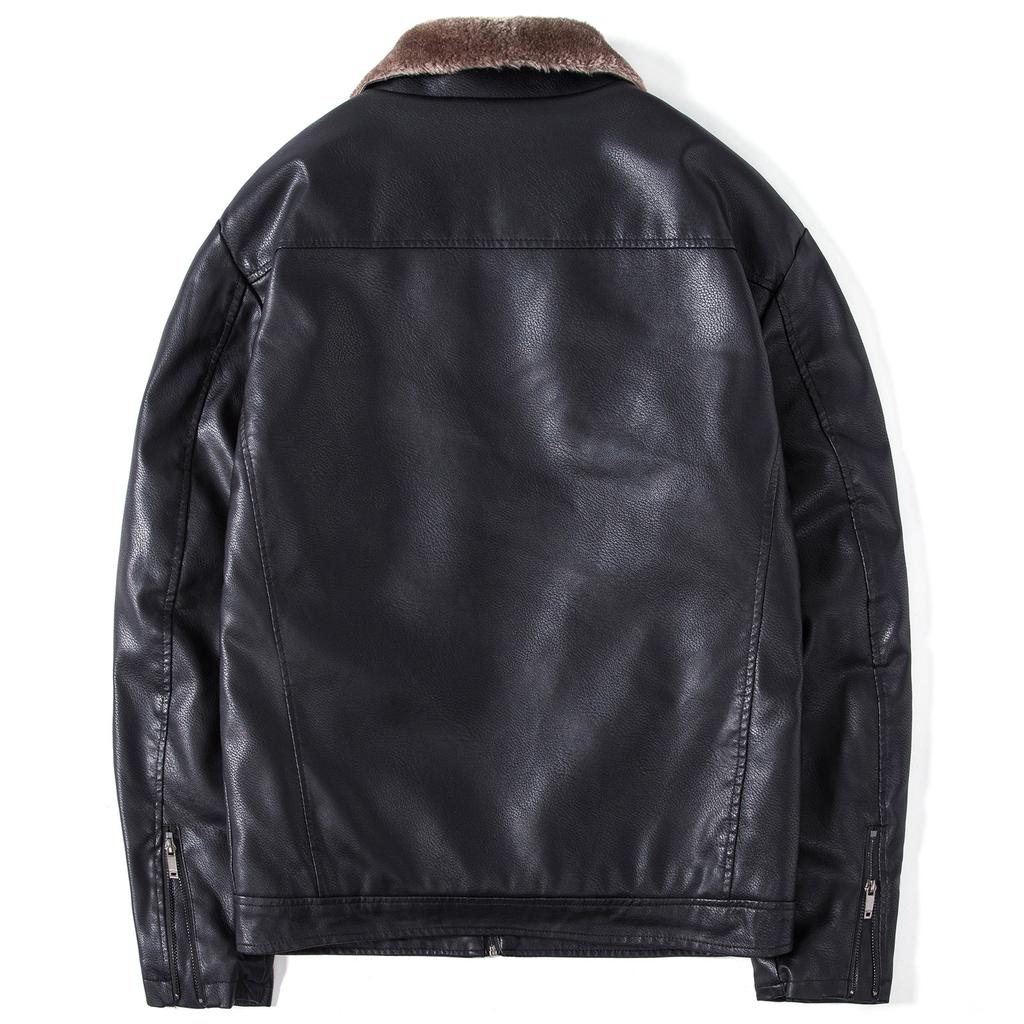 New Fur Integrated Thickened Plus Velvet Leather Jacket, Fashionable Light Business Casual Square Collar Leather Jacket