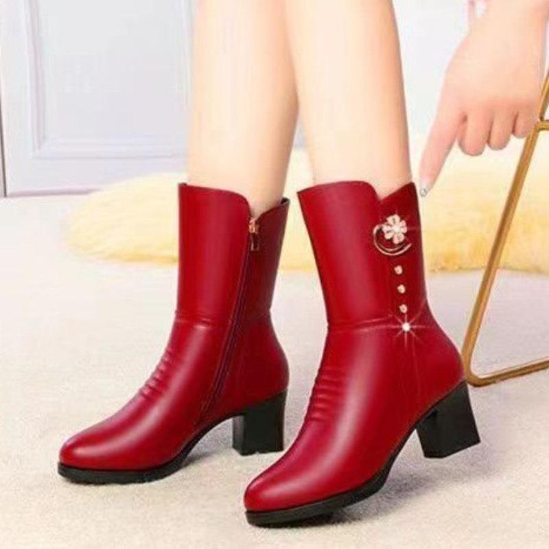 Medium tube women's cotton boots new Martin boots high heels women's winter velvet thickened non-slip warm cotton shoes