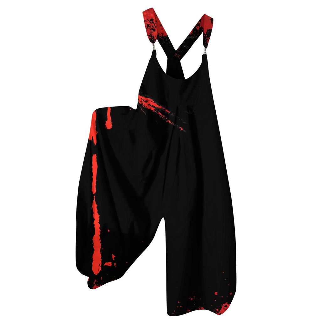 Women's Summer Overalls Floral Print Vintage Jumpsuit (Non-Adjustable Straps)