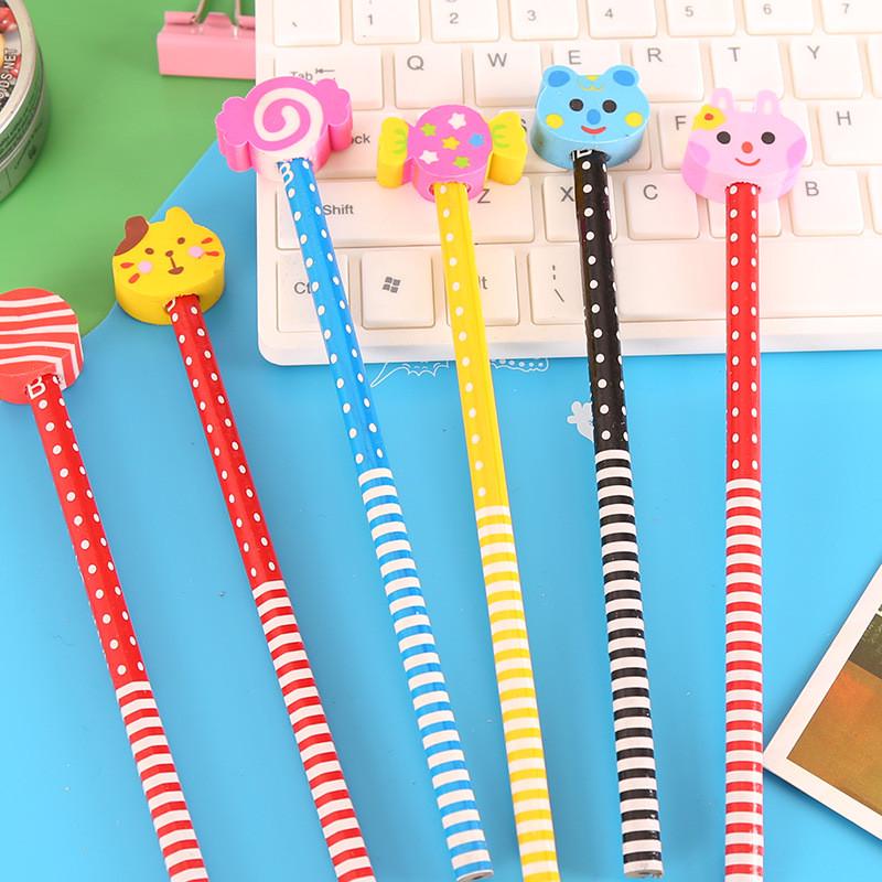 3/6/12PCS Cute Cartoon Animals Pencils with Eraser Creative Children Gift Stationery School Office Supplies
